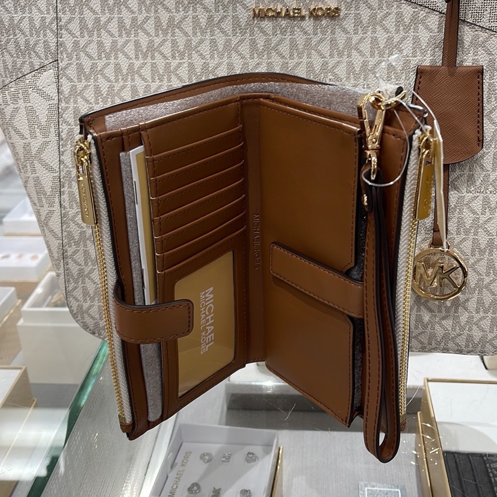 Michael Kors Jet Set Travel Large Double-Zip Wristlet-Wallet-PhoneHolder Vanilla - Picture 8 of 16